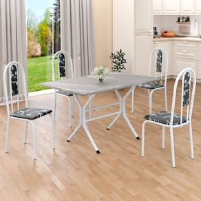 Conjunto Sala de Jantar Mesa Retangular 100x60cm Tampo Granito Topázio 4 Cadeiras Linda Yescasa Preto Floral/Branco