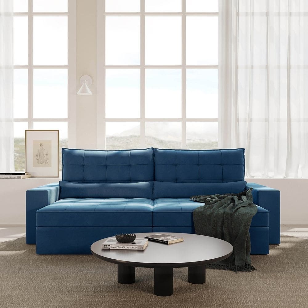 Sofá Retrátil e Reclinável 4 Lugares 270cm Embaúba Extra Cabecasa Madeiramadeira Azul Diamante