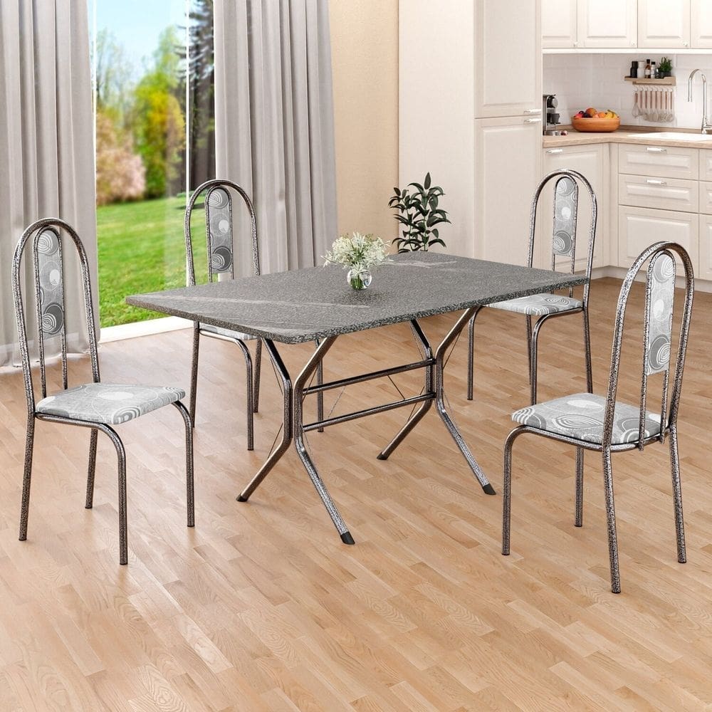 Conjunto Sala de Jantar Mesa Retangular 120x75cm Tampo Granito Topázio 4 Cadeiras Linda Yescasa Paraopeba/Prata