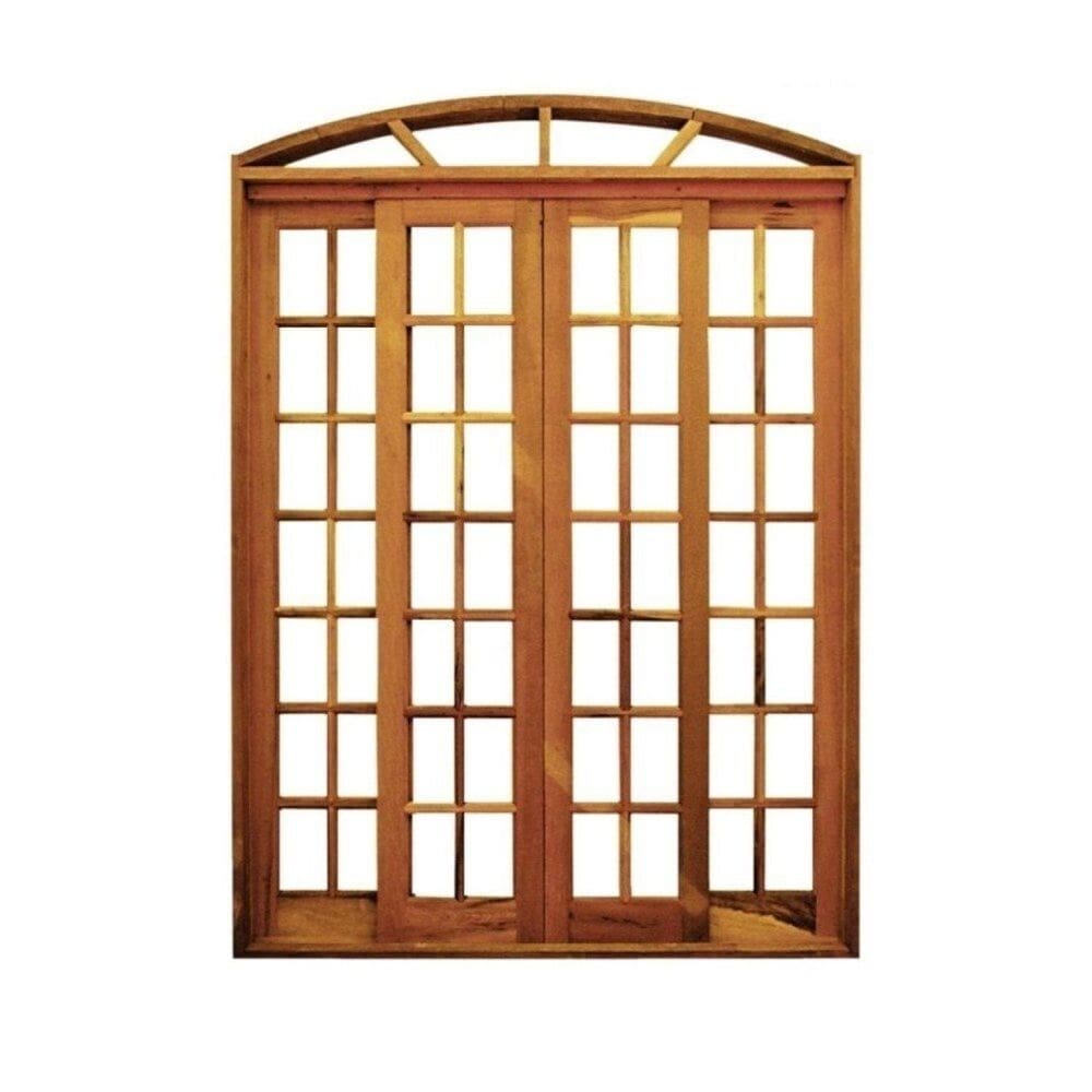 Portal Correr Quadriculado 4 Folhas Itauba em Arco com Fechadura 1,60 X 2,30 Rodam Natural