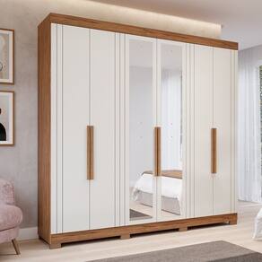 Guarda-roupa Casal 234,60cm 6 Portas com Espelho e 6 Gavetas 100% Mdf Boston Espresso Móveis Cinamomo/Off White