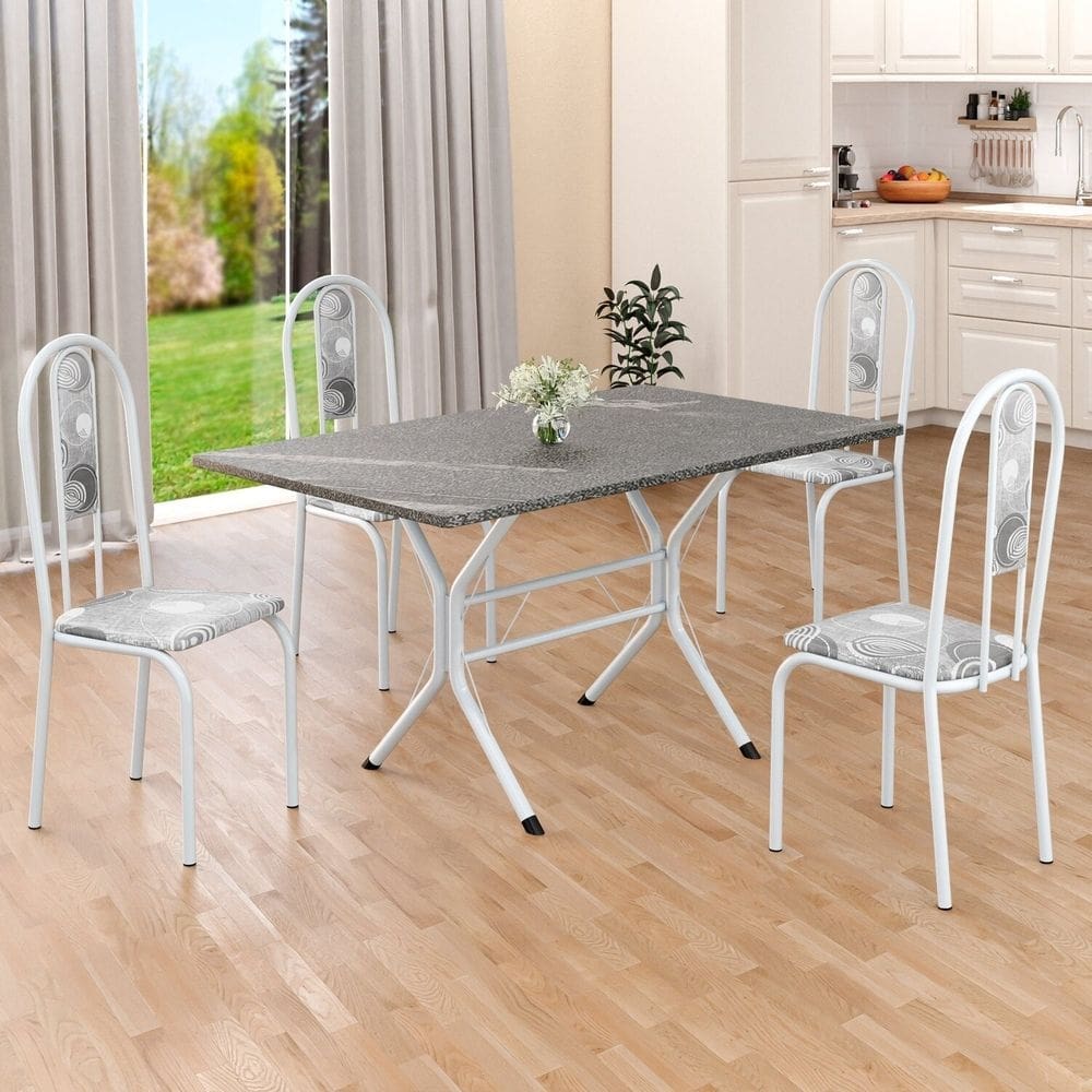 Conjunto Sala de Jantar Mesa Retangular 120x75cm Tampo Granito Topázio 4 Cadeiras Linda Yescasa Paraopeba/Branco