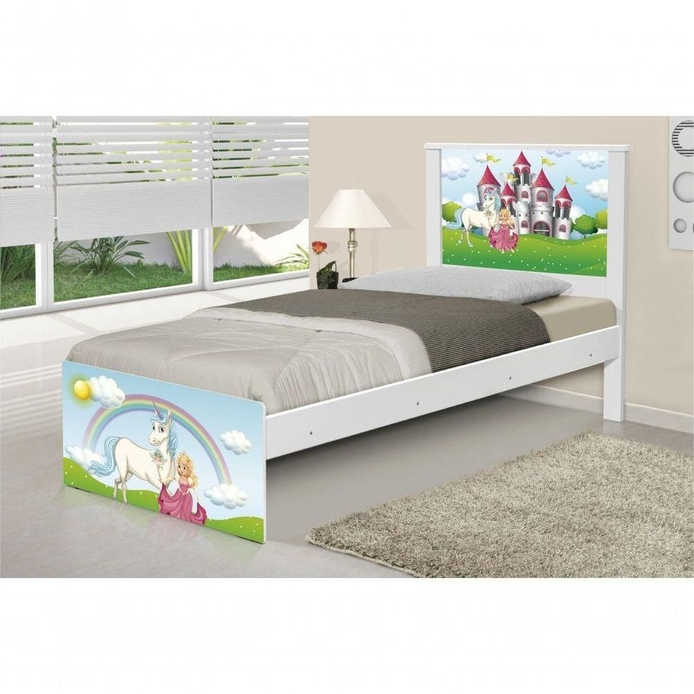 Cama Solteiro Adesivada Princesa Encantada Com Colchão