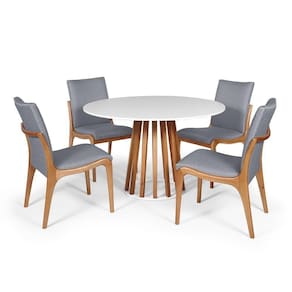 Kit Mesa De Jantar 120Cm Branca + 4Cads Cinza Escuro