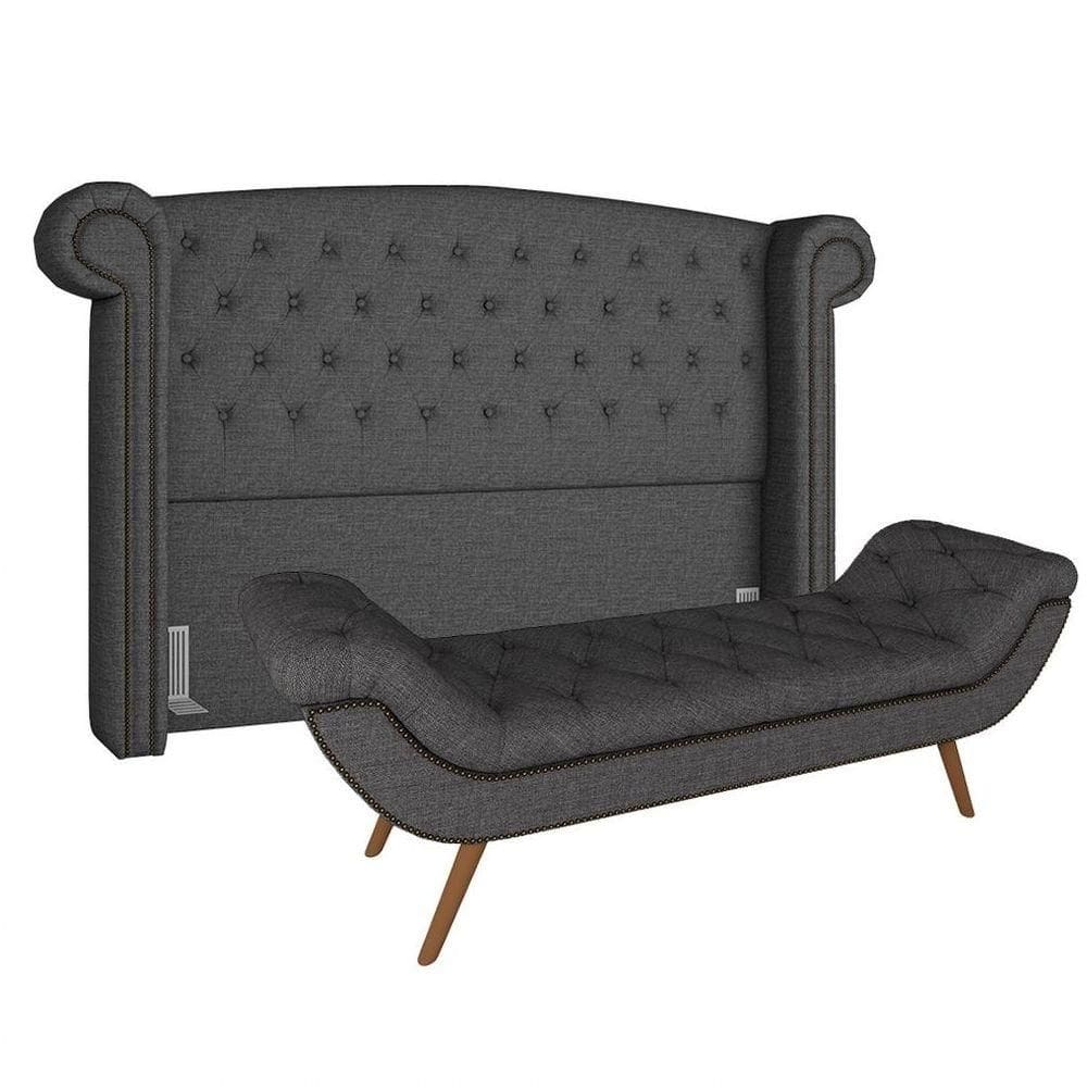 Cabeceira Cama Box Casal 140cm Provença Com Calçadeira Vêneto P02 Linho Chumbo