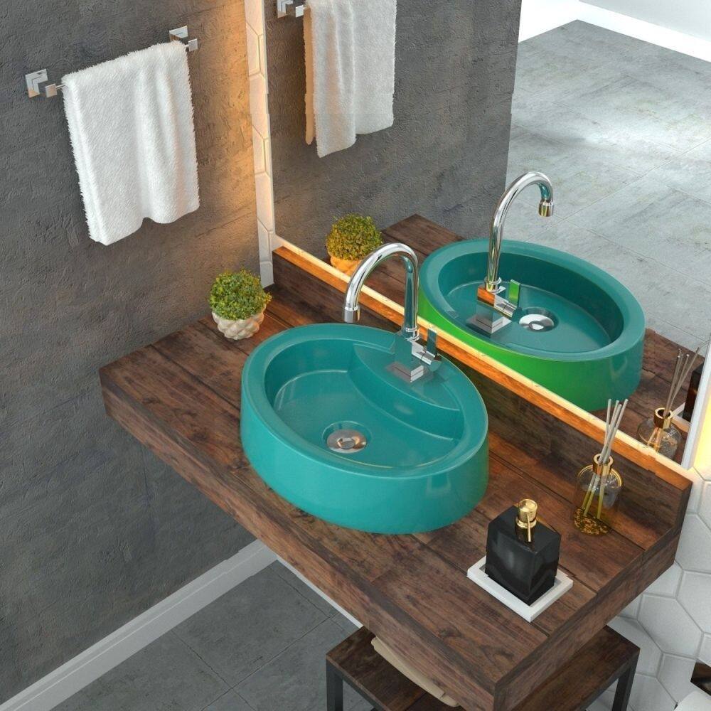 Kit Cuba OV43 com Torneira Luxo 1195 Metal e Válvula Click 1 Polegada B e Sifão Pvc e Flexível Compace Azul Turquesa