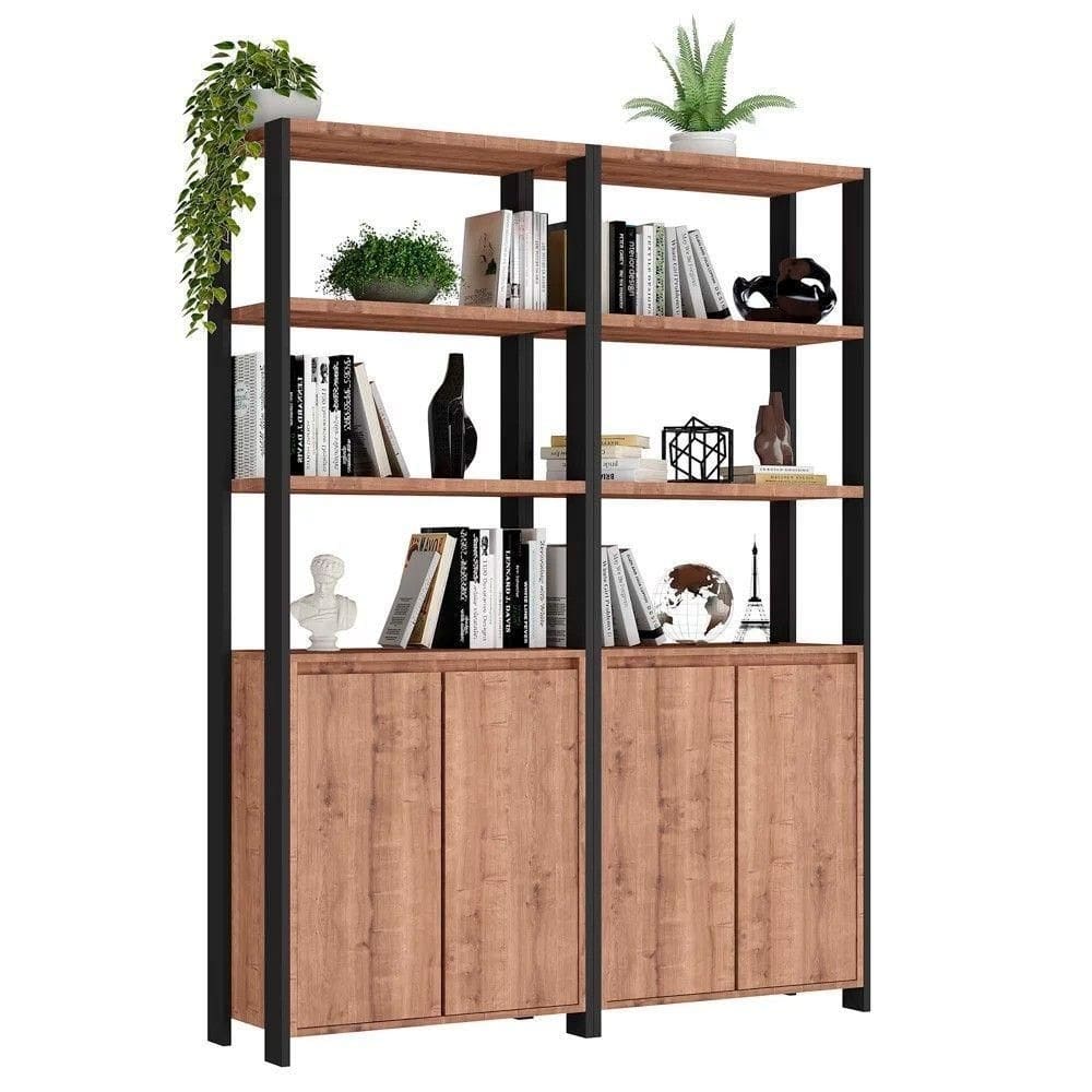 Estante Livreiro 4 Portas Industrial F04 Preto/solanum
