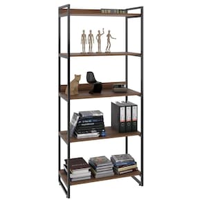 Estante Livreiro Multiuso Prisma Estilo Industrial 80cm 5 Prateleiras C08 Nogal - Mpozenato
