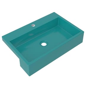 Cuba Pia Semi Encaixe Para Banheiro Retangular 54Cm Xrt C08 Azul Turquesa - Mpozenato