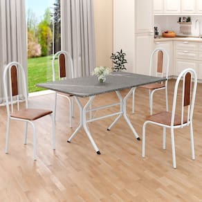 Conjunto Sala de Jantar Mesa Retangular 120x75cm Tampo Granito Topázio 4 Cadeiras Linda Yescasa Marrom/Branco