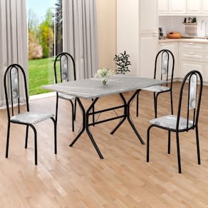 Conjunto Sala de Jantar Mesa Retangular 100x60cm Tampo Granito Topázio 4 Cadeiras Linda Yescasa Paraopeba/ Preto Fosco