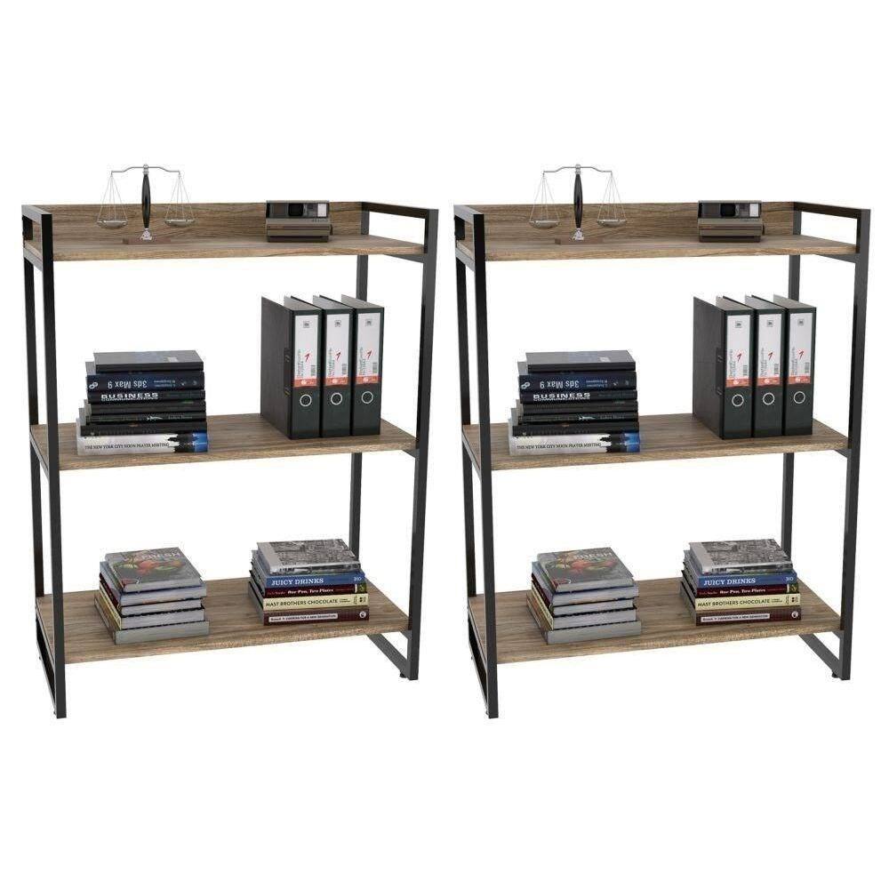 2 Estantes Livreiro 80Cm 3 Prateleiras Carvalho