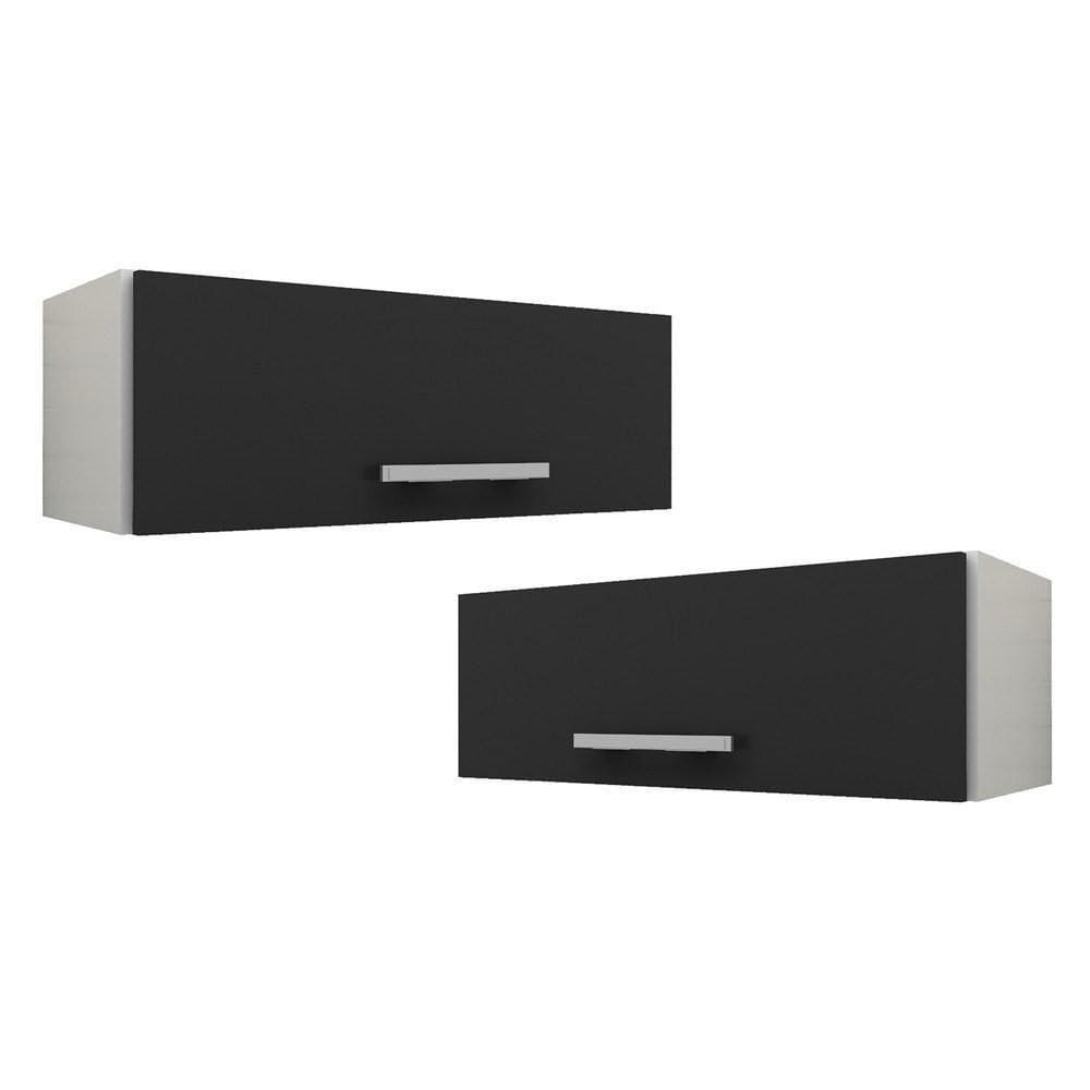 Kit 2 Armários Aéreos Geladeira Veneza 70Cm 1 Porta Branco/Preto - Lumil Móveis
