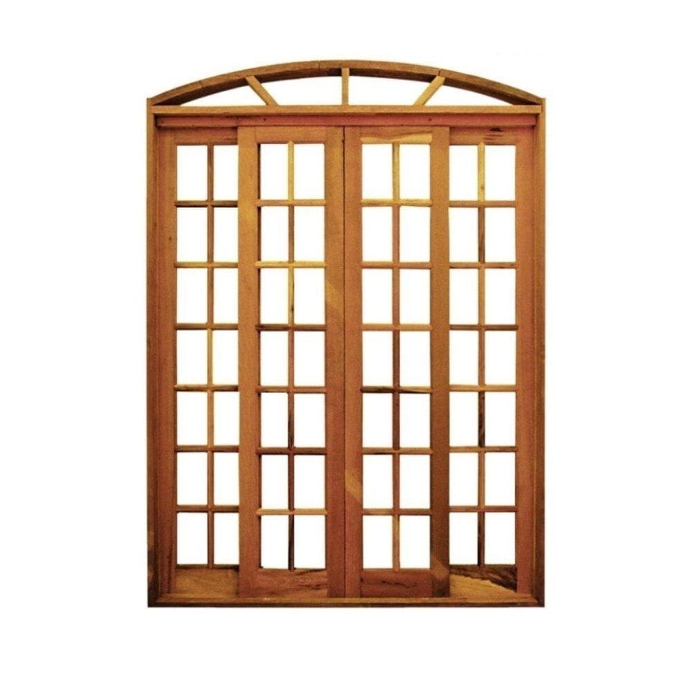 Portal Correr Quadriculado 4 Folhas Itauba em Arco com Fechadura 1,40 X 2,30 Rodam Natural
