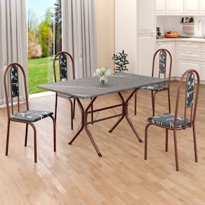 Conjunto Sala de Jantar Mesa Retangular 120x75cm Tampo Granito Topázio 4 Cadeiras Linda Yescasa Preto Floral/Marrom