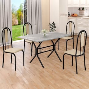 Conjunto Sala de Jantar Mesa Retangular 100x60cm Tampo Granito Topázio 4 Cadeiras Linda Yescasa Creme/Preto Fosco
