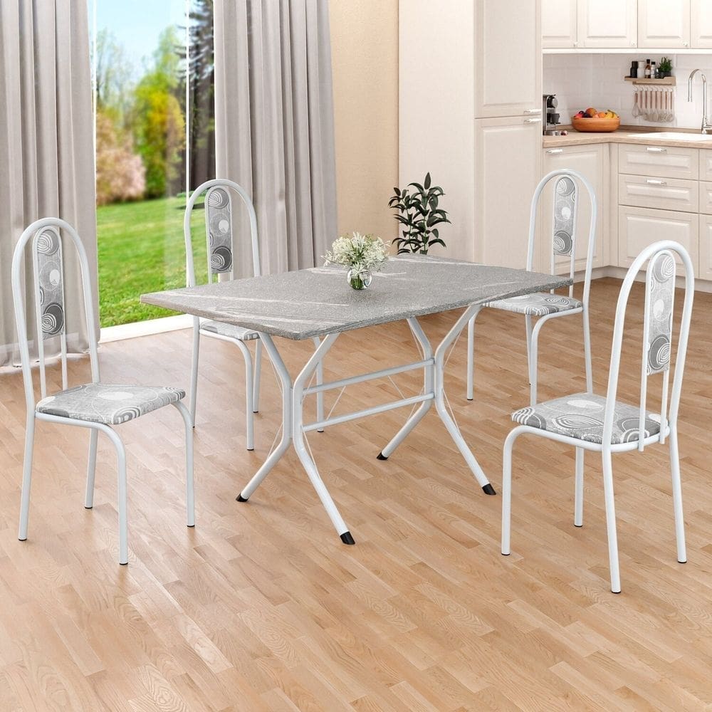 Conjunto Sala de Jantar Mesa Retangular 100x60cm Tampo Granito Topázio 4 Cadeiras Linda Yescasa Paraopeba/Branco
