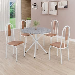 Conjunto Sala de Jantar Mesa Redonda 75cm Tampo Granito Ocre 4 Cadeiras Linda Yescasa Marrom/Branco