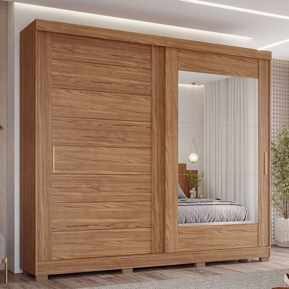 Guarda-roupa Casal 2 Portas de Correr 8 Gavetas com Pés 100% Mdf Siena Espresso Móveis Cinamomo