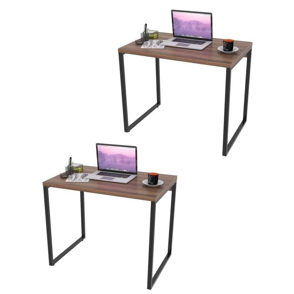 Kit 2 Mesas De Escritório Office 90Cm Estilo Industrial Prisma C08 Nogal - Mpozenato