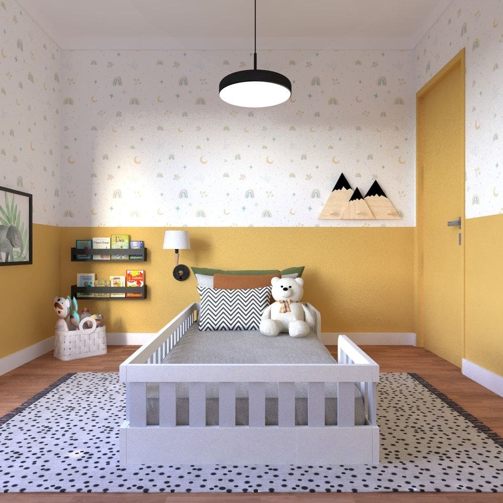 Cama Infantil Montessoriana Solteiro Sol Yescasa Branco/Cinza Cristal