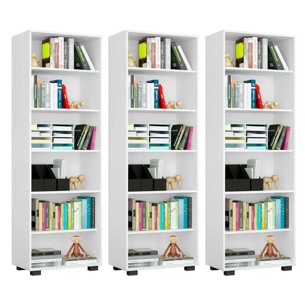 Kit 3 Estantes Livreiro Multifuncional 6 Prateleiras Office Branco - Móveis Leão