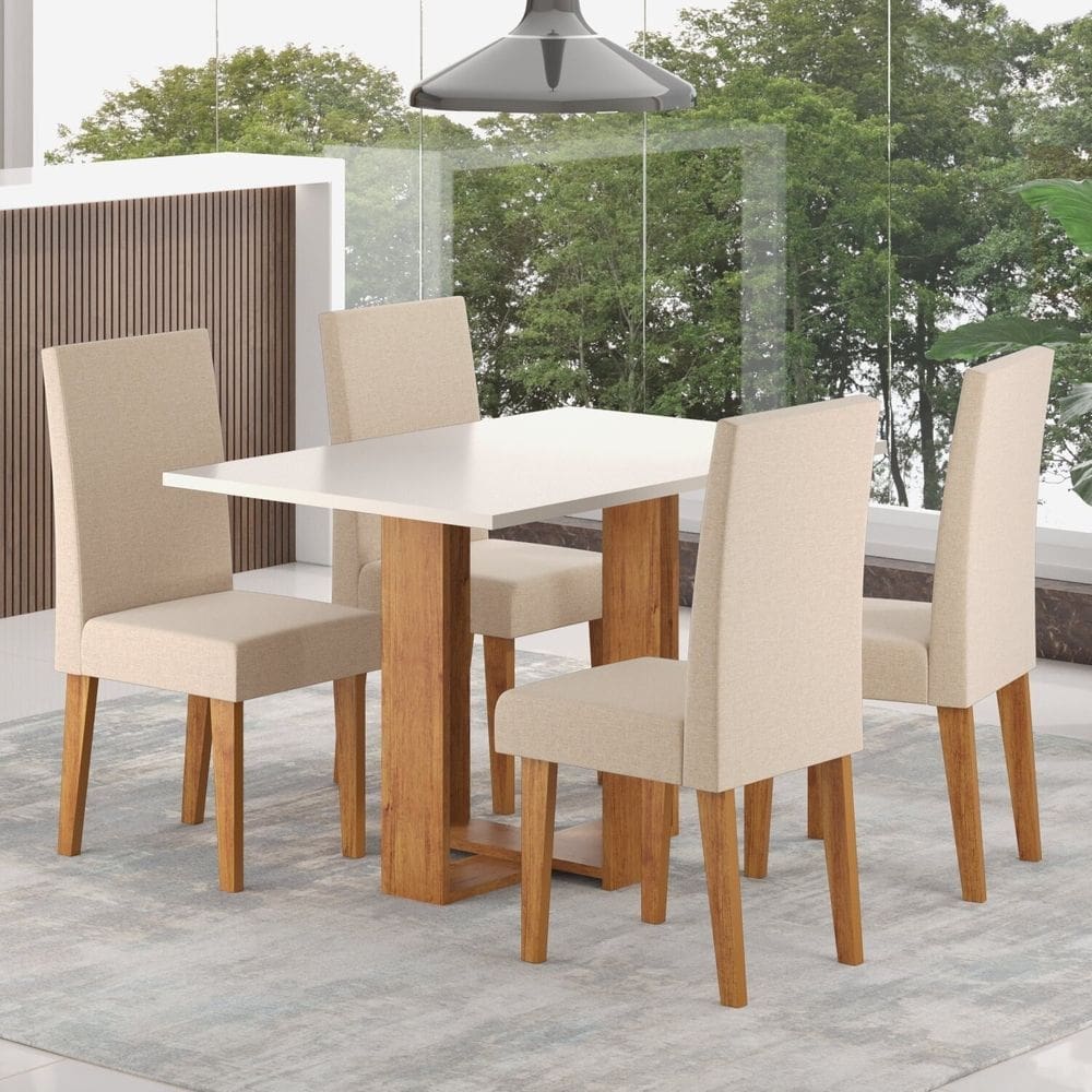 Mesa de Jantar Retangular Romantic 120x80cm com 4 Cadeiras Venus Mel/Blonde/Bronze