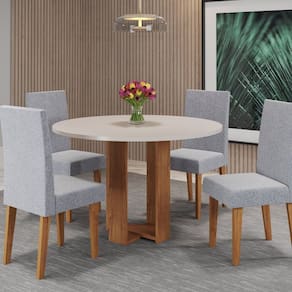 Mesa de Jantar Chiara Redonda 90x90cm com 4 Cadeiras Venus Mel/Blonde/Inox