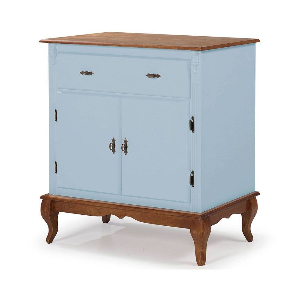Balcão Buffet Florença 2 Portas 1 Gaveta Pés Luiz XV - Laca Azul Bebê/ Imbuia