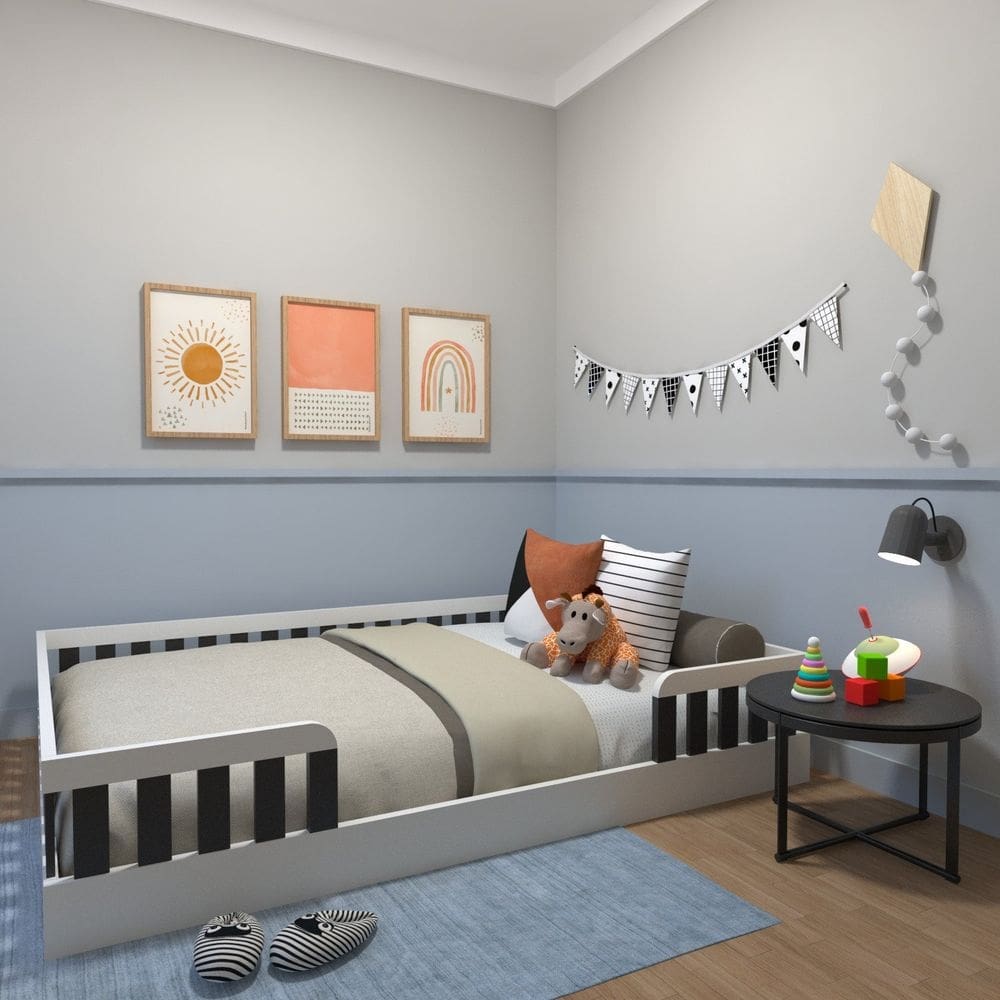 Cama Infantil Montessoriana Casal Sol Yescasa Branco/Preto