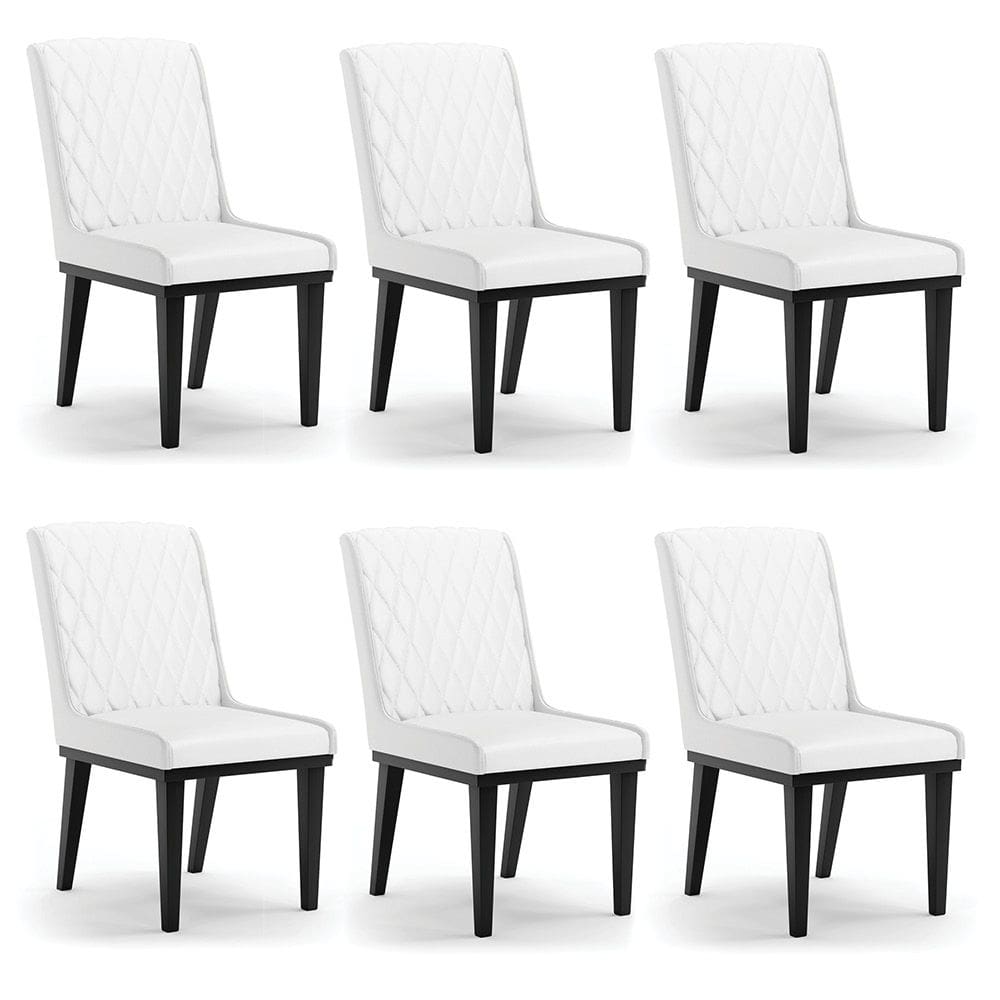 Cadeira Sala de Jantar Base Madeira Preto kit 6 Sofia Sintético Branco D03 - D`Rossi