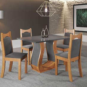 Mesa de Jantar Retangular Meiry 1,20x80 com 4 Cadeiras Dalas Mel/Cinza Brilho/Grafite