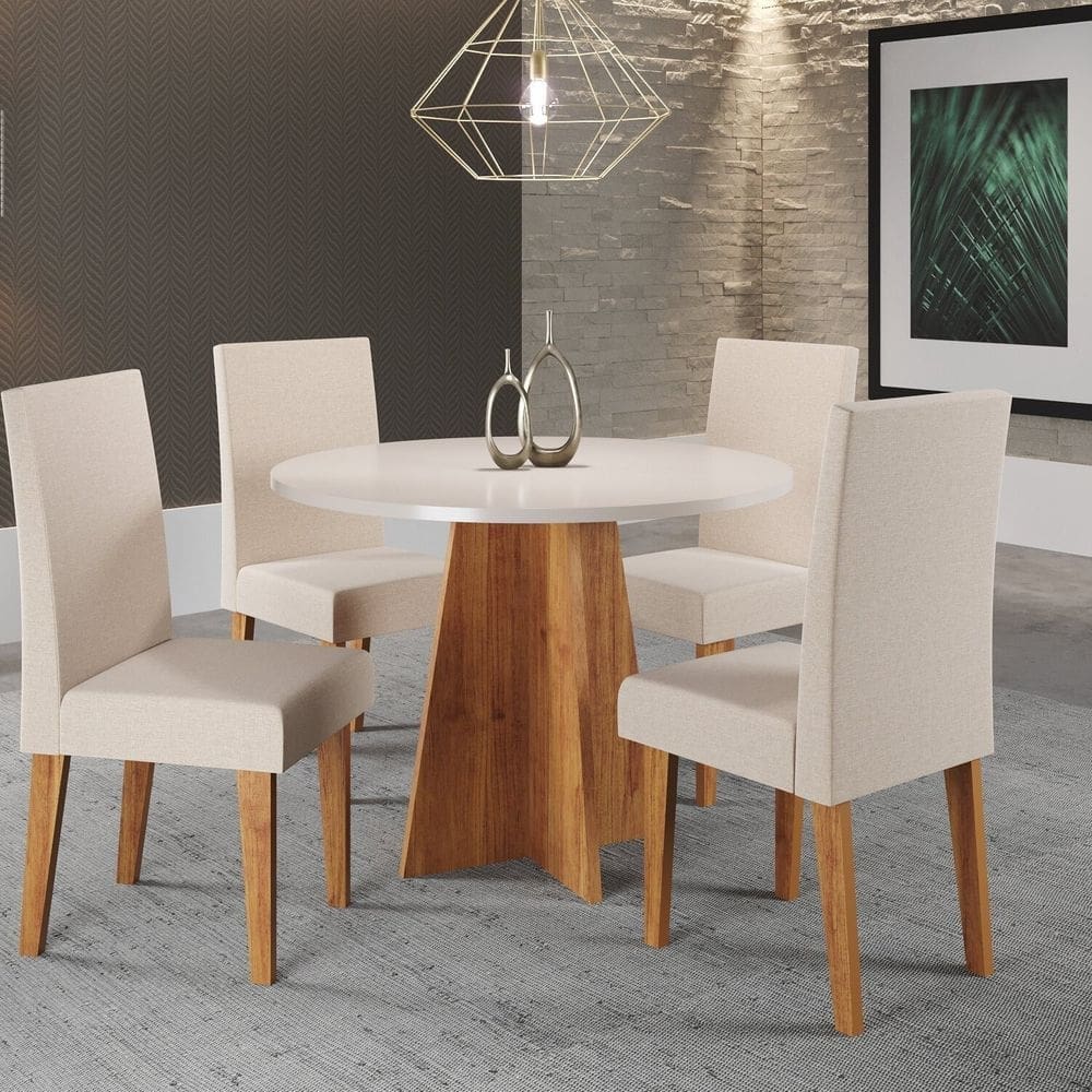 Mesa de Jantar Redonda Spirit 90x90cm com 4 Cadeiras Venus Mel/Blonde/Bronze