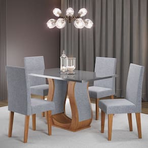 Mesa de Jantar Retangular 120x80cm Inovare com 4 Cadeiras Venus Mel/Grafite/Inox