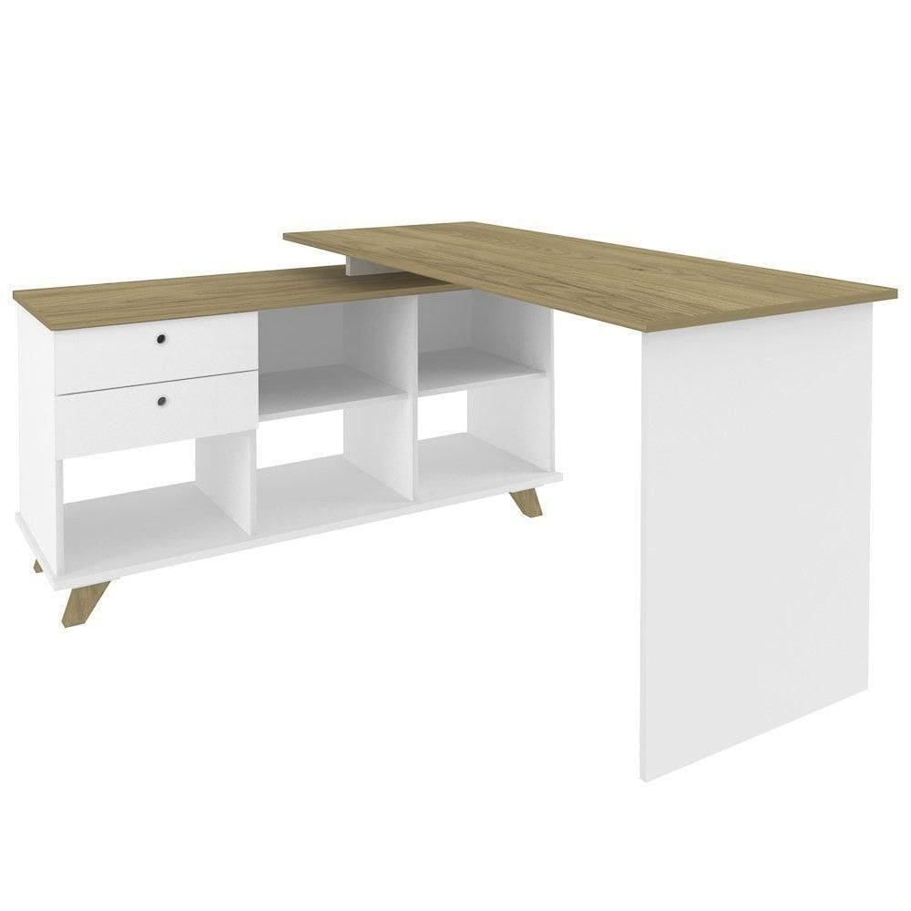 Mesa Para Computador Escrivaninha Em L Gold 2 Gavetas E Nichos Branco/Olmo - Artany