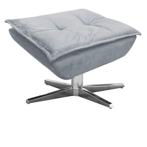 Puff Sala De Estar Base Giratória Cromada Opla Suede Cinza