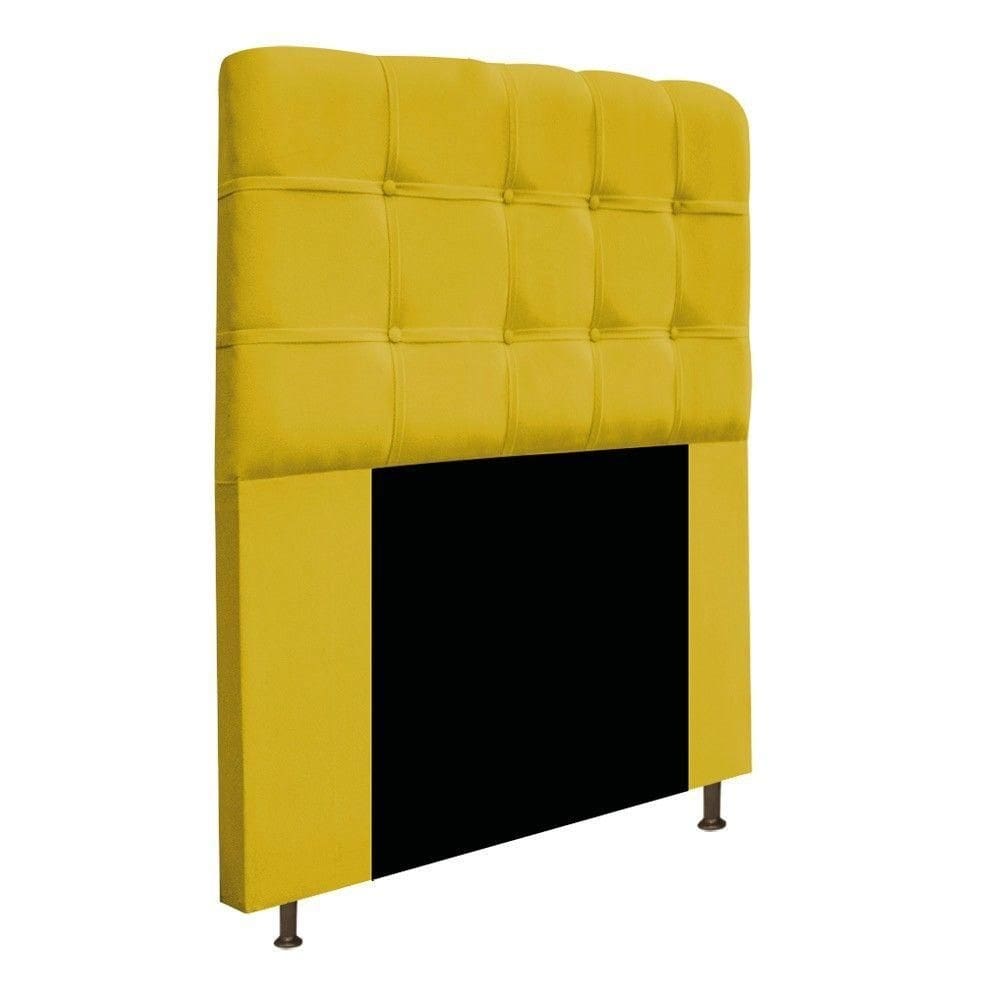 Cabeceira Mel 90 Cm Solteiro Com Botonê Suede Amarelo