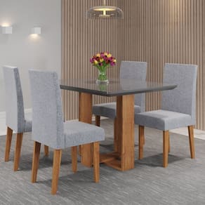 Mesa de Jantar Retangular Ville 120x90cm com 4 Cadeiras Venus Mel/Grafite/Inox