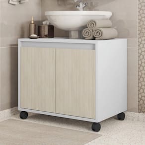 Gabinete Armário para Banheiro Rodízios Clean branco perfect/ciliegio
