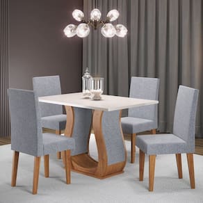 Mesa de Jantar Retangular Sala Criare 120x80cm com 4 Cadeiras Venus Mel/Blonde/Inox