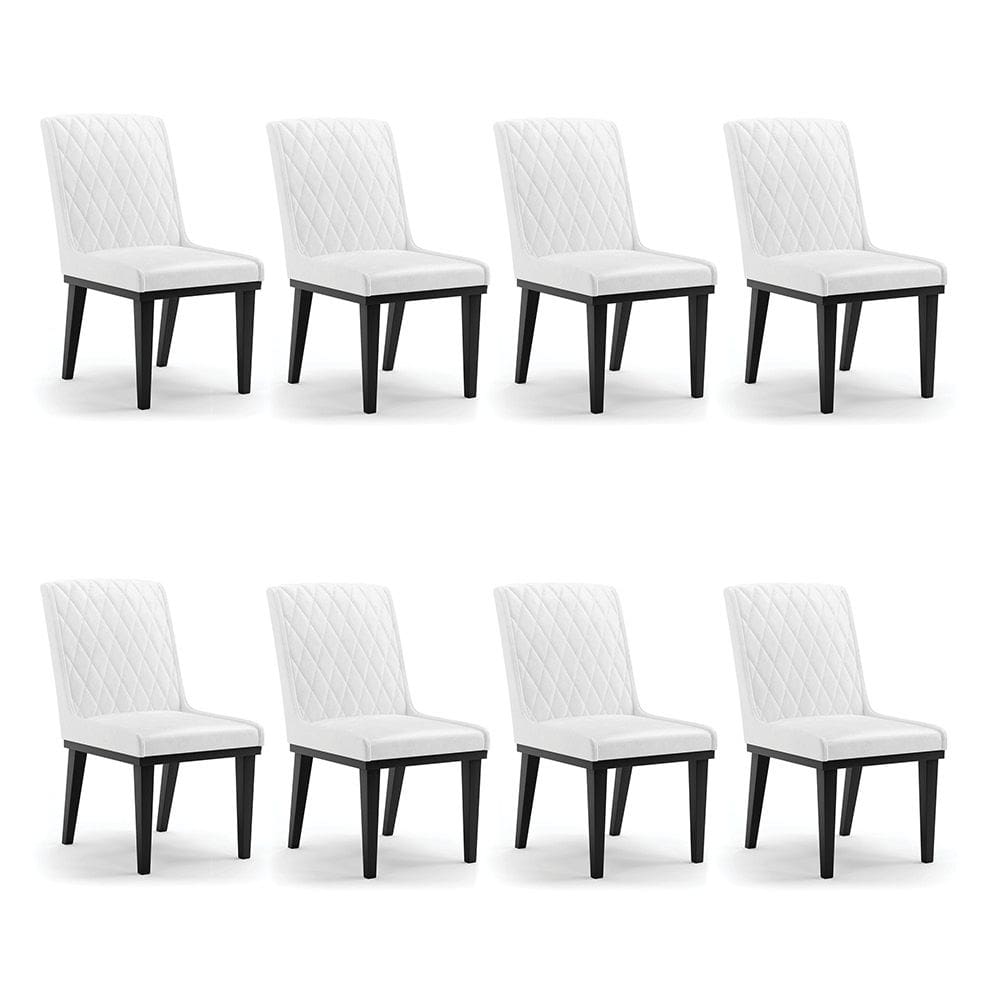 Cadeira Sala de Jantar Base Madeira Preto kit 8 Sofia Sintético PU Branco D03 - D`Rossi