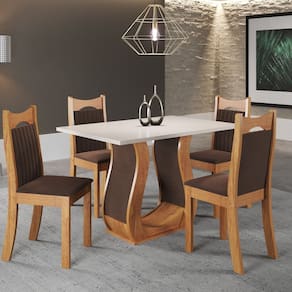 Mesa de Jantar Retangular Meiry 1,20x80 com 4 Cadeiras Dalas Mel/Blonde/Bombom