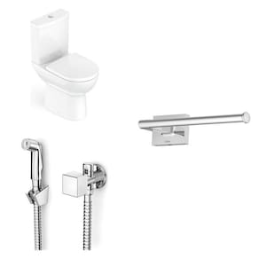 Kit Bacia com Caixa Acoplada e Assento e Ducha Higiênica com Derivação e Papeleira Celite Branco