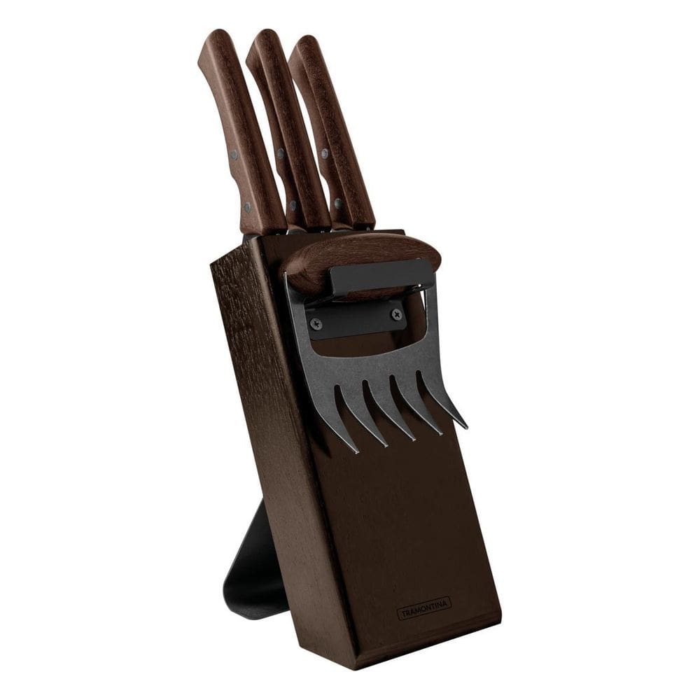 Jogo de facas tramontina churrasco black com suporte madeira