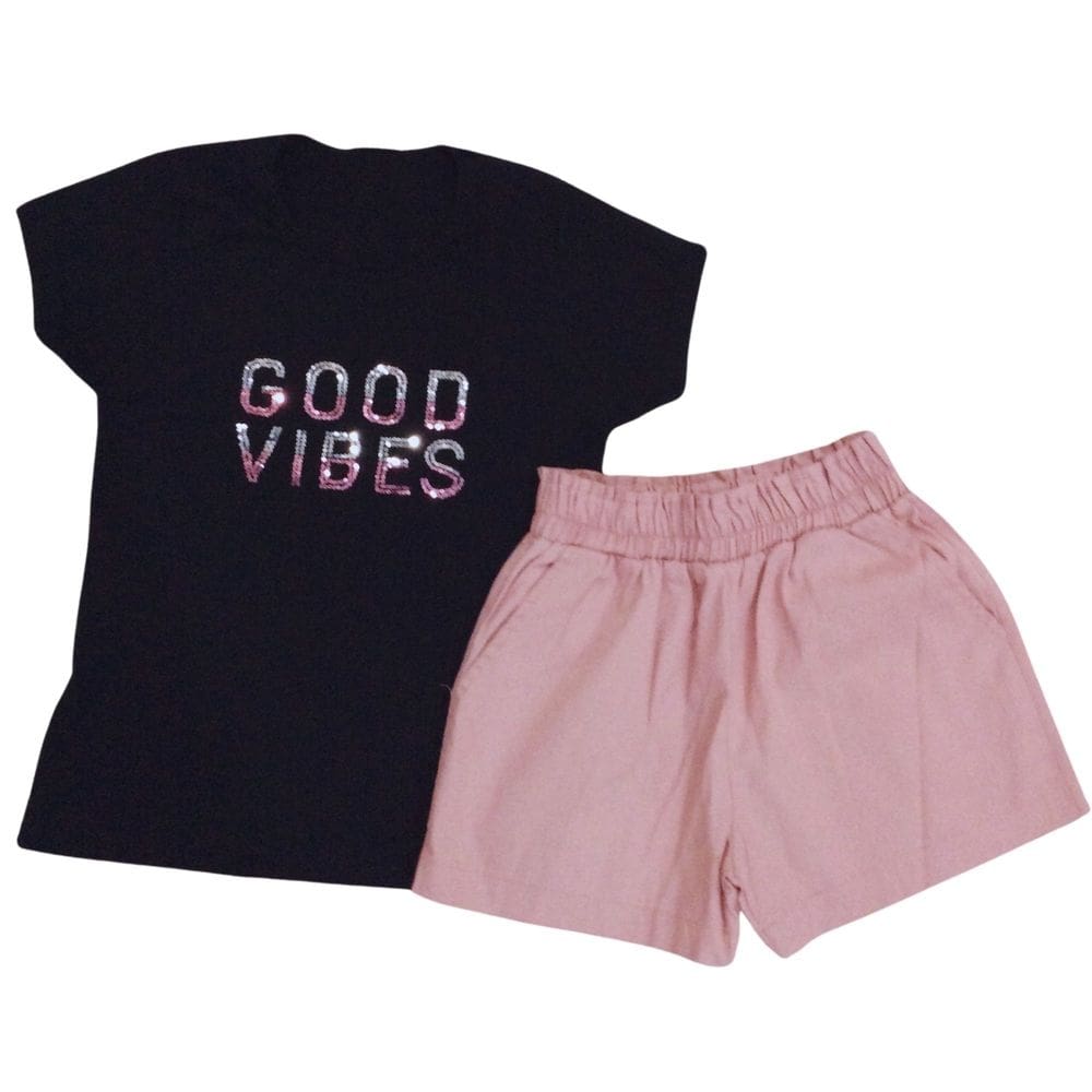 Conjunto Vrasalon Fem Infantil Preto e Rose