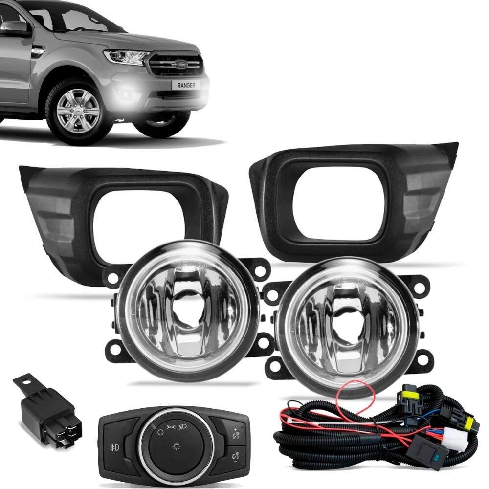 Kit Farol Milha Ranger 2020 a 2022 Botão Moldura Preto