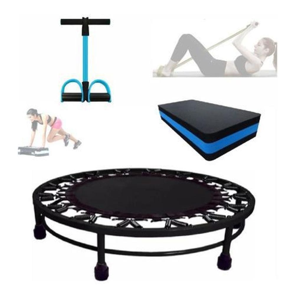 Kit ginástica para queimar step+cama elástica+elástico