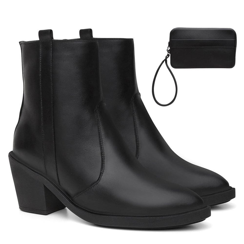 Bota Feminina Couro Casual Bico Fino Zíper + Carteira Kit