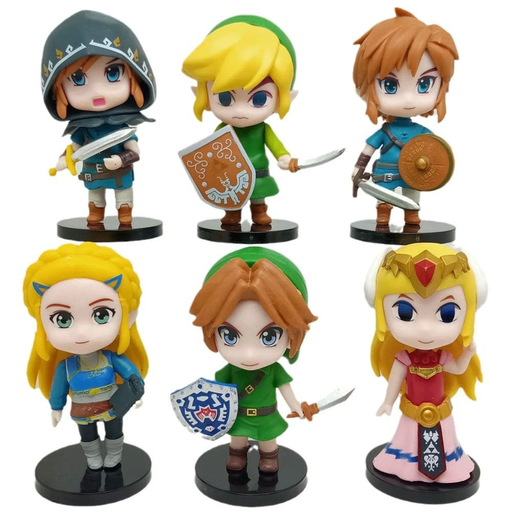 Kit 6 Bonecos The Legend Of Zelda Link Princesa 10Cm
