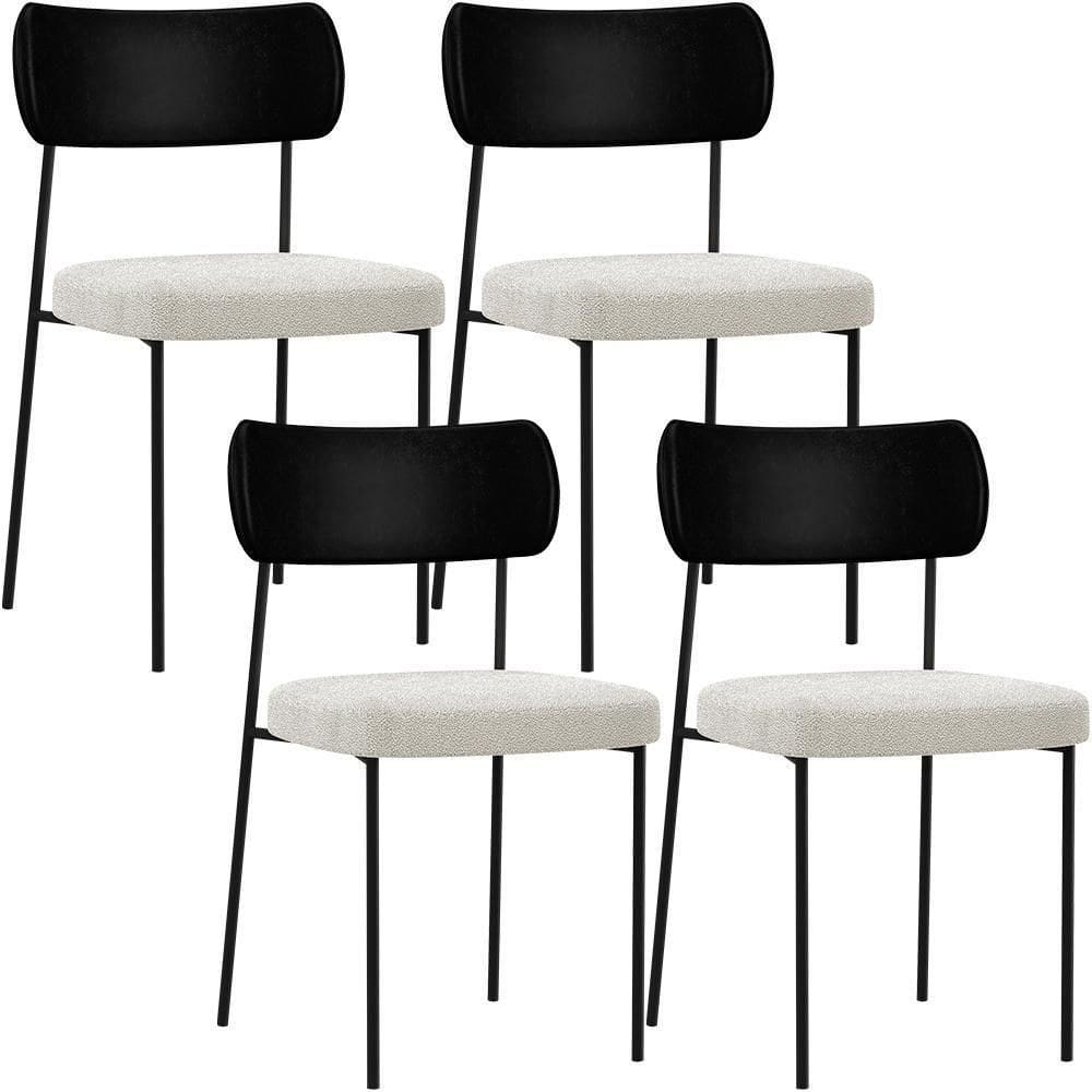 Kit 04 Cadeiras Para Sala De Jantar L02 Preto Bouclê Creme